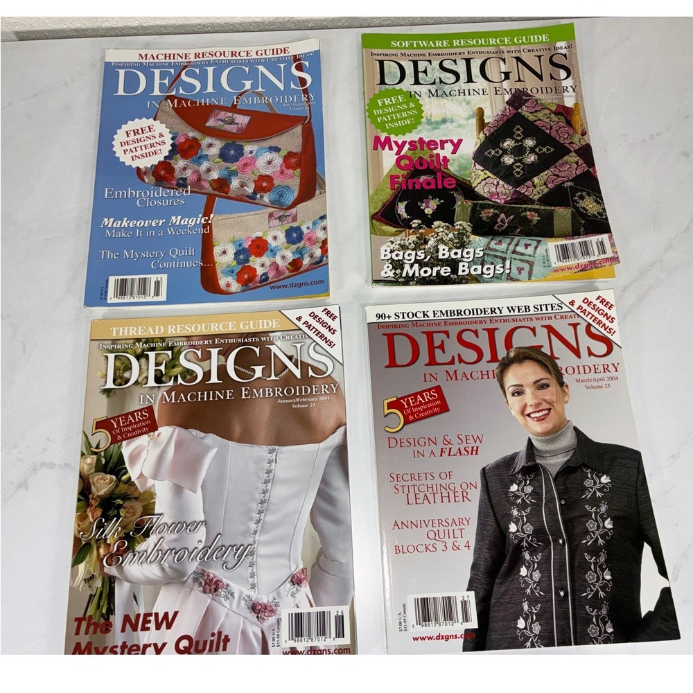 Designs in Machine Embroidery Magazine Lot Volumes 21,23, 24 & 25 (2003 - 2004)